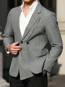 Manfinity Bizformal Men's Stylish Patchwork Solid Color Business Suit Blazer,The Men's Business Casual Suit Jacket, With Its Unique Single-Sided Double Collar Design, Is The Highlight Of The Overall Look, Breaking The Singleness Of The Traditional Suit Co
