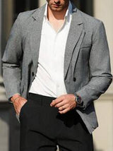 Manfinity Bizformal Men's Stylish Patchwork Solid Color Business Suit Blazer,The Men's Business Casual Suit Jacket, With Its Unique Single-Sided Double Collar Design, Is The Highlight Of The Overall Look, Breaking The Singleness Of The Traditional Suit Co
