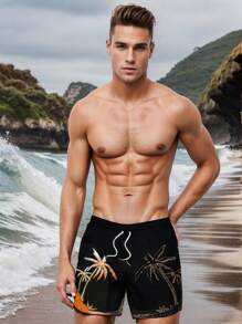 Men's Fashionable Casual Coconut Tree Print Comfortable Beach Shorts