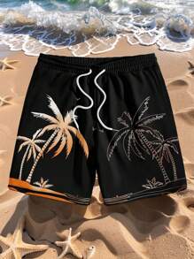Men's Fashionable Casual Coconut Tree Print Comfortable Beach Shorts