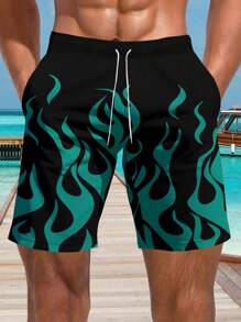 1pc Men's 3D Hawaiian Printed Beach Shorts, Fashionable Summer Wear