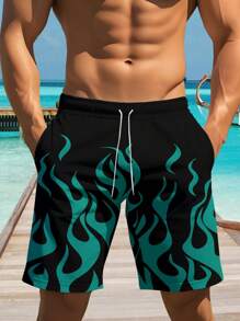 1pc Men's 3D Hawaiian Printed Beach Shorts, Fashionable Summer Wear