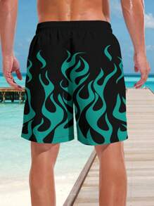 1pc Men's 3D Hawaiian Printed Beach Shorts, Fashionable Summer Wear