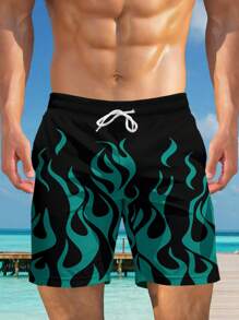 1pc Men's 3D Hawaiian Printed Beach Shorts, Fashionable Summer Wear
