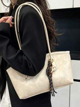 1pc Quilted Zipper Closure PU Solid Color Bowling Bag, Large Capacity Tote Bag