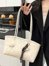 1pc Quilted Zipper Closure PU Solid Color Bowling Bag, Large Capacity Tote Bag
