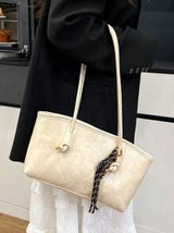 1pc Quilted Zipper Closure PU Solid Color Bowling Bag, Large Capacity Tote Bag