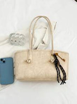 1pc Quilted Zipper Closure PU Solid Color Bowling Bag, Large Capacity Tote Bag