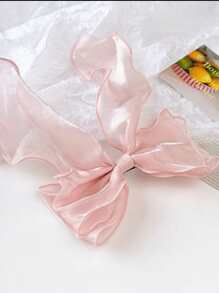 1pc Sweet Pink Princess Net Yarn Extra Large Bow Wavy Ribbon Clip, Elegant Gentle Hair Accessory For Spring