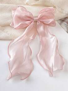1pc Sweet Pink Princess Net Yarn Extra Large Bow Wavy Ribbon Clip, Elegant Gentle Hair Accessory For Spring