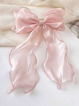 1pc Sweet Pink Princess Net Yarn Extra Large Bow Wavy Ribbon Clip, Elegant Gentle Hair Accessory For Spring