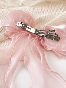1pc Sweet Pink Princess Net Yarn Extra Large Bow Wavy Ribbon Clip, Elegant Gentle Hair Accessory For Spring