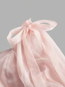 Plus Size Ruffle Tiered Flare Hem Dress, Pink, Bow Decor, Organza, Dreamy Romantic Style, Suitable For Date, Party, Holiday, Tea Party, Birthday Outfit Mother Day Outfit 4th Of July Women Mother Day Gift Women Formal Party Dress Women Dresses Wo