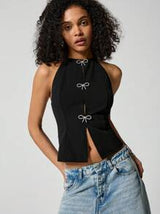 EZwear Casual Knitted Plain Slim Fit Sleeveless Backless Top