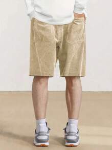 Hidkat Men's Summer Cotton Corduroy Short Sports Pants, Fashion Elastic Waist With Back Pocket, Casual Beach Shorts