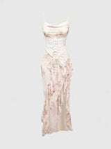 ROMWE Kawaii Women's Floral Print Lace-Up Ruffle Strap Dress