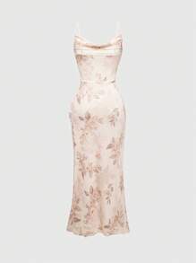 ROMWE Kawaii Women's Floral Print Lace-Up Ruffle Strap Dress