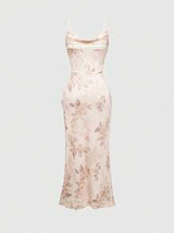 ROMWE Kawaii Women's Floral Print Lace-Up Ruffle Strap Dress