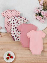 4pcs/Set Infant Short Sleeve Bodysuit 0-1 Year Old Baby Girl Cute  Set