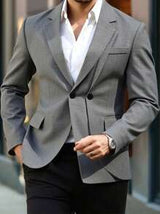 Manfinity Bizformal Men's Stylish Patchwork Solid Color Business Suit Blazer,The Men's Business Casual Suit Jacket, With Its Unique Single-Sided Double Collar Design, Is The Highlight Of The Overall Look, Breaking The Singleness Of The Traditional Suit Co