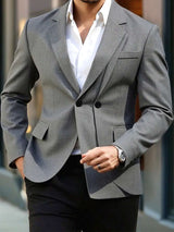 Manfinity Bizformal Men's Stylish Patchwork Solid Color Business Suit Blazer,The Men's Business Casual Suit Jacket, With Its Unique Single-Sided Double Collar Design, Is The Highlight Of The Overall Look, Breaking The Singleness Of The Traditional Suit Co
