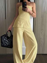INAWLY 2pcs/Set Women's Summer Solid Color Bandeau Top And Pants Set