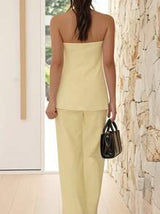 INAWLY 2pcs/Set Women's Summer Solid Color Bandeau Top And Pants Set