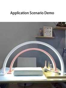 LED 1pc White/Pink Half Moon Nail Table Lamp, 14.1 Inch / 20.4 Inch Size Fill Light, Linear Monochrome Dimming, For Nail, Dresser, Reading Night Lights