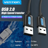 VENTION USB A To USB A Cable USB 2.0 A Male-To-Male Cable USB Cord High Speed Data Cable Compatible With Laptop, Radiator, Camera, TV BOX, Hard Drive, Desktop, All-In-One PC, Smart TV And More, Black