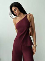 Firerie 2 Pieces Set: Halter Sleevelss Top & High Waisted Long Pants For Vacation & Everyday Wear, Spring/Summer