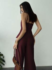 Firerie 2 Pieces Set: Halter Sleevelss Top & High Waisted Long Pants For Vacation & Everyday Wear, Spring/Summer