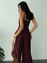 Firerie 2 Pieces Set: Halter Sleevelss Top & High Waisted Long Pants For Vacation & Everyday Wear, Spring/Summer