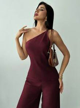 Firerie 2 Pieces Set: Halter Sleevelss Top & High Waisted Long Pants For Vacation & Everyday Wear, Spring/Summer