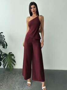 Firerie 2 Pieces Set: Halter Sleevelss Top & High Waisted Long Pants For Vacation & Everyday Wear, Spring/Summer