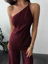 Firerie 2 Pieces Set: Halter Sleevelss Top & High Waisted Long Pants For Vacation & Everyday Wear, Spring/Summer