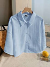 Summer White Textured Woven Short Blouse For Women Polo Shirts For Women