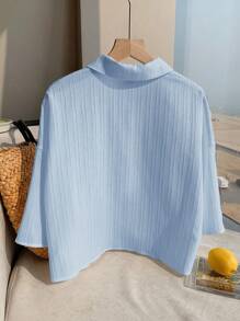 Summer White Textured Woven Short Blouse For Women Polo Shirts For Women