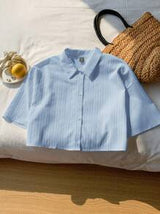 Summer White Textured Woven Short Blouse For Women Polo Shirts For Women
