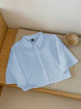 Summer White Textured Woven Short Blouse For Women Polo Shirts For Women