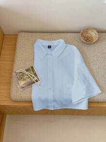 Summer White Textured Woven Short Blouse For Women Polo Shirts For Women