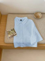 Summer White Textured Woven Short Blouse For Women Polo Shirts For Women