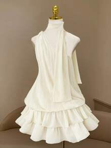 Celure Solid Color Pleated Simple Chic Dress, Fashionable Suitable For Summer