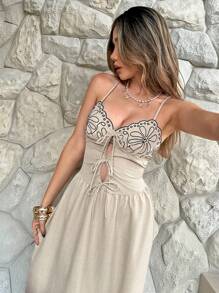 Siren Gaze New Summer Imitation Linen Embroidered Long Dress For Women, Heavy Contrast Embroidered Suspender Long Dress For Women, Bohemian, Holiday Long Dress For Women, Mother Day Dress, Summer Dresses For Women, Graduation Dress, Sun Dresses For Women,