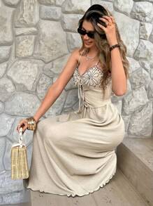 Siren Gaze New Summer Imitation Linen Embroidered Long Dress For Women, Heavy Contrast Embroidered Suspender Long Dress For Women, Bohemian, Holiday Long Dress For Women, Mother Day Dress, Summer Dresses For Women, Graduation Dress, Sun Dresses For Women,