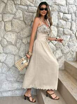Siren Gaze New Summer Imitation Linen Embroidered Long Dress For Women, Heavy Contrast Embroidered Suspender Long Dress For Women, Bohemian, Holiday Long Dress For Women, Mother Day Dress, Summer Dresses For Women, Graduation Dress, Sun Dresses For Women,
