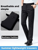 1 Pc Men's Classic Business Trousers, Solid Color 4-Season Slightly Elastic Suit Pants, Straight Fit Casual Dress Pants