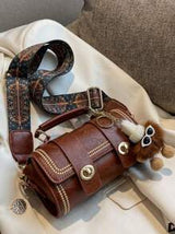 1pc Retro Mini Cylinder Handbag For Women, Shoulder Crossbody Bag For Daily Use (With Fur Decor)