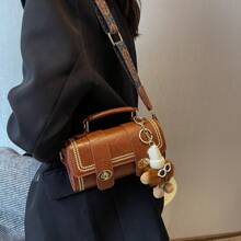 1pc Retro Mini Cylinder Handbag For Women, Shoulder Crossbody Bag For Daily Use (With Fur Decor)
