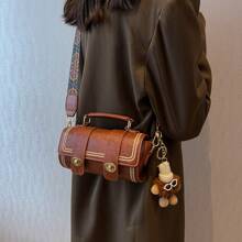 1pc Retro Mini Cylinder Handbag For Women, Shoulder Crossbody Bag For Daily Use (With Fur Decor)