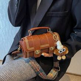 1pc Retro Mini Cylinder Handbag For Women, Shoulder Crossbody Bag For Daily Use (With Fur Decor)